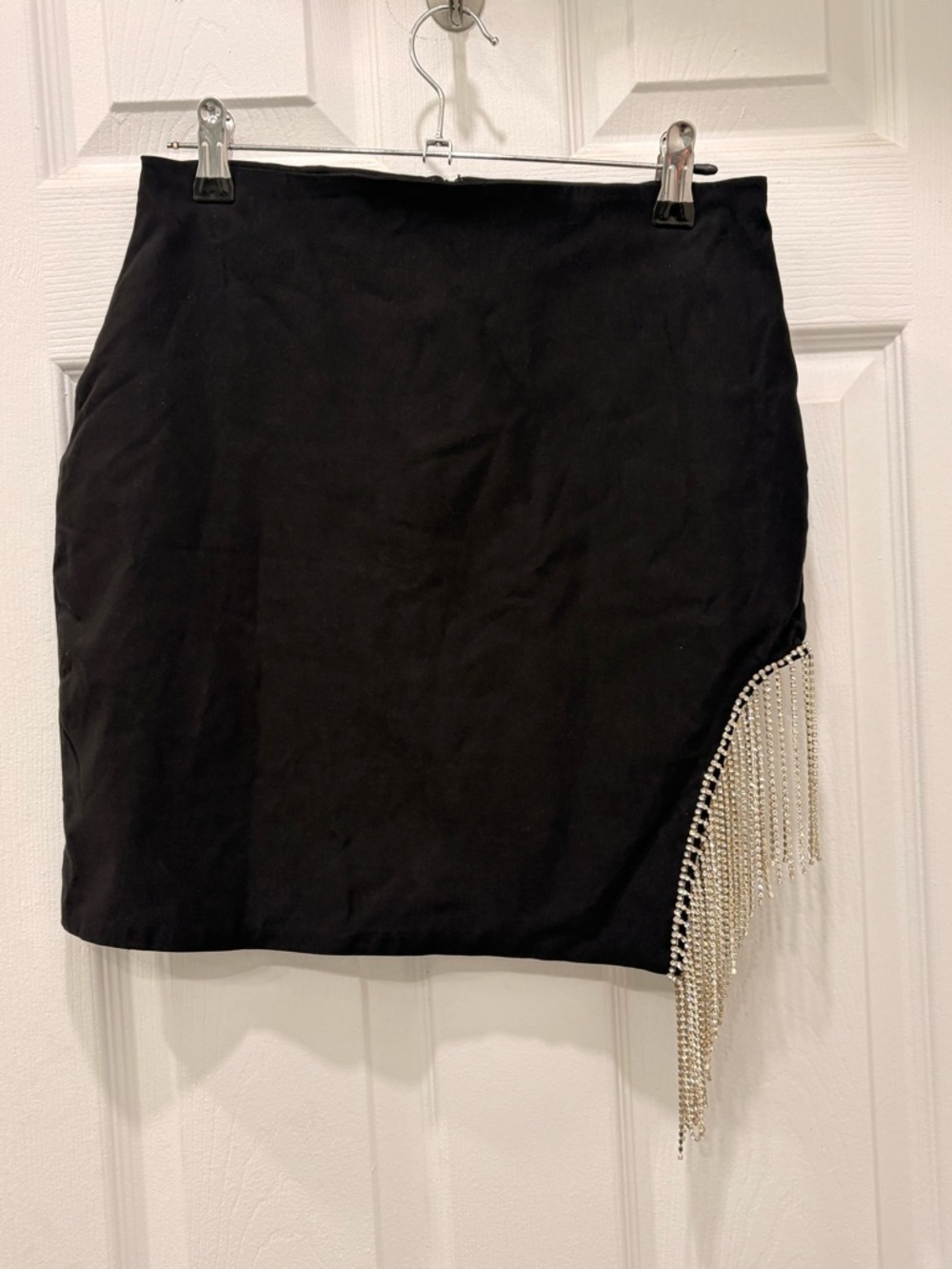 Fashion Nova Black Miniskirt With Fringe Rhinestones Side Size M